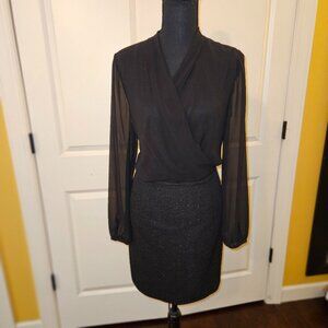 Andrew Marc Black Chiffon Dress with Fitted Skirt